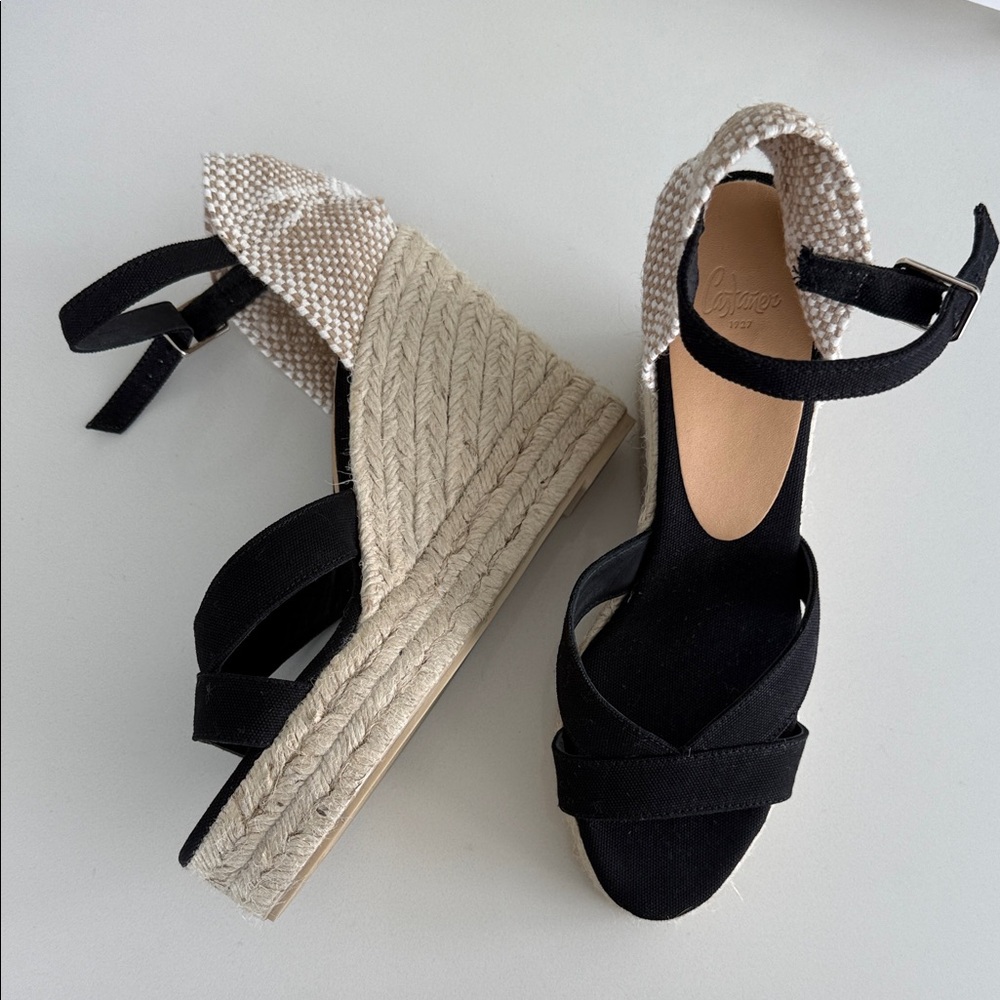 Castaner Black and Tan Wedge Espadrilles